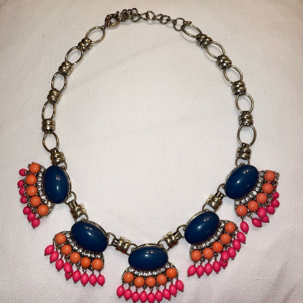 Navy/crystal/salmon/hot pink 5 station necklace